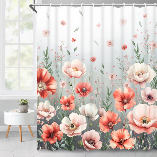 Ikfashoni Red Shower Curtain with Hooks,13pc Ombre Waterproof Fabric Bathroom Curtain, 72"X72"