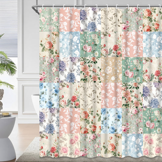 Ikfashoni Spring Flowers Shower Curtain with Hooks,13pcs Waterproof Fabric Bathroom Curtain, 72"X72"