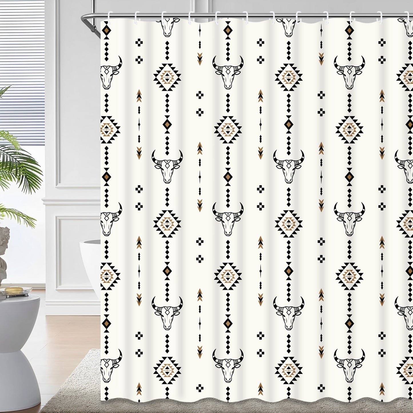 Ikfashoni Western Boho Shower Curtain with Hooks,13pc Waterproof Fabric Bathroom Curtain, 72"X72"