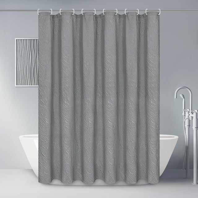 Ikfashoni Black Fabric Shower Curtain, Pleated Marble Textured Shower Curtains with Hooks, 71"X71"