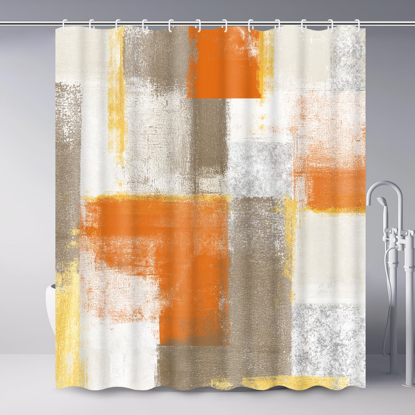 Ikfashoni Block Doodle Shower Curtain with Hooks,13pcs Waterproof Fabric Bathroom Curtain, 72"X72"
