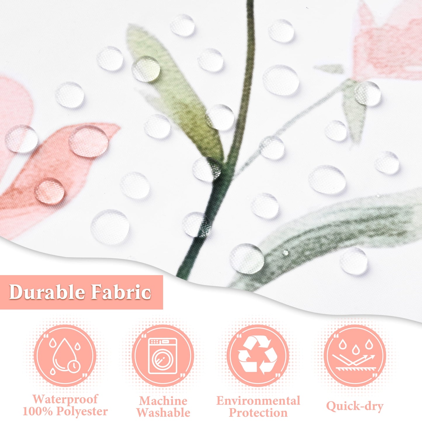 Ikfashoni Green Flowers Shower Curtain with Hooks,13pc Waterproof Fabric Bathroom Curtain, 72"X72"