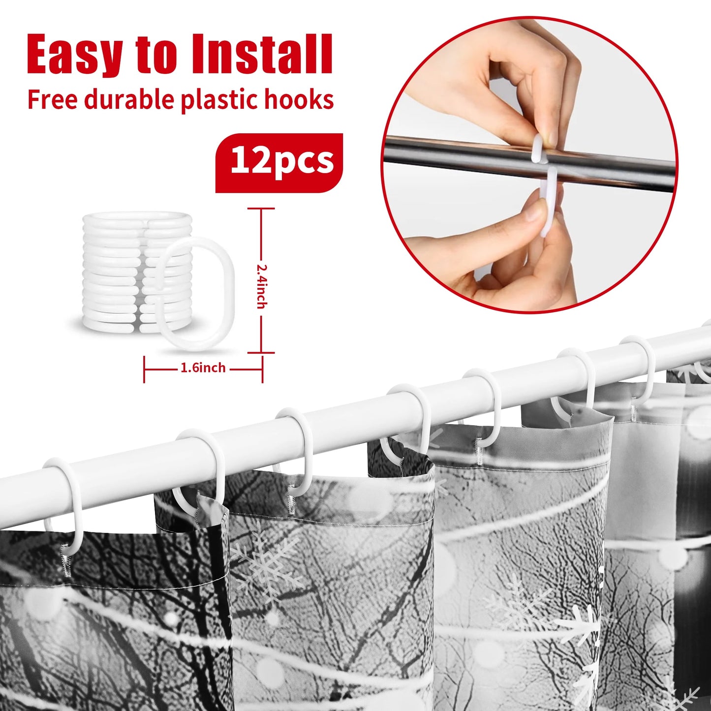 Ikfashoni Christmas Shower Curtain with Hooks, Winter Snowman Waterproof Bathroom Curtains, 72"X72"