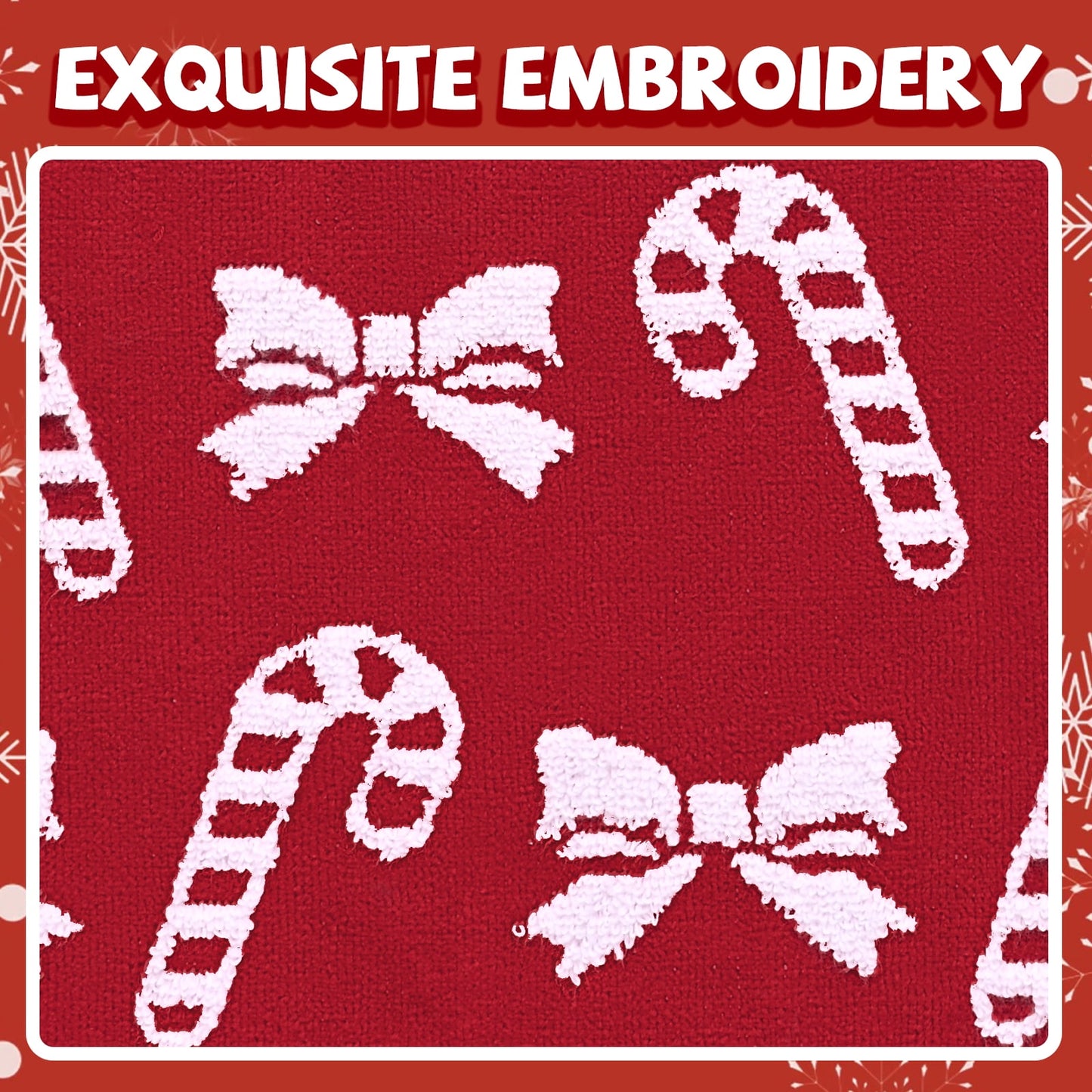 Ikfashoni 2 Pack Red Bow Christmas Hand Towel for Bathroom,Embroidered Christmas Scroll Cotton Towels