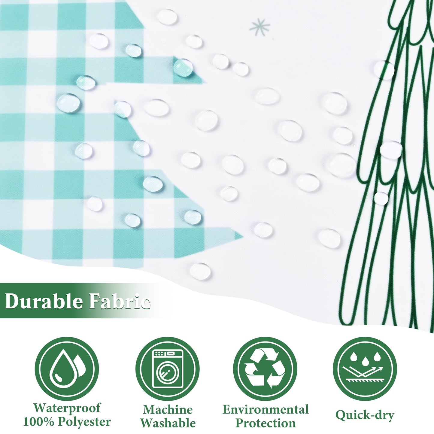 Ikfashoni Christmas Tree Shower Curtain with Hooks, Green Waterproof Bathroom Curtains, 72"X72"