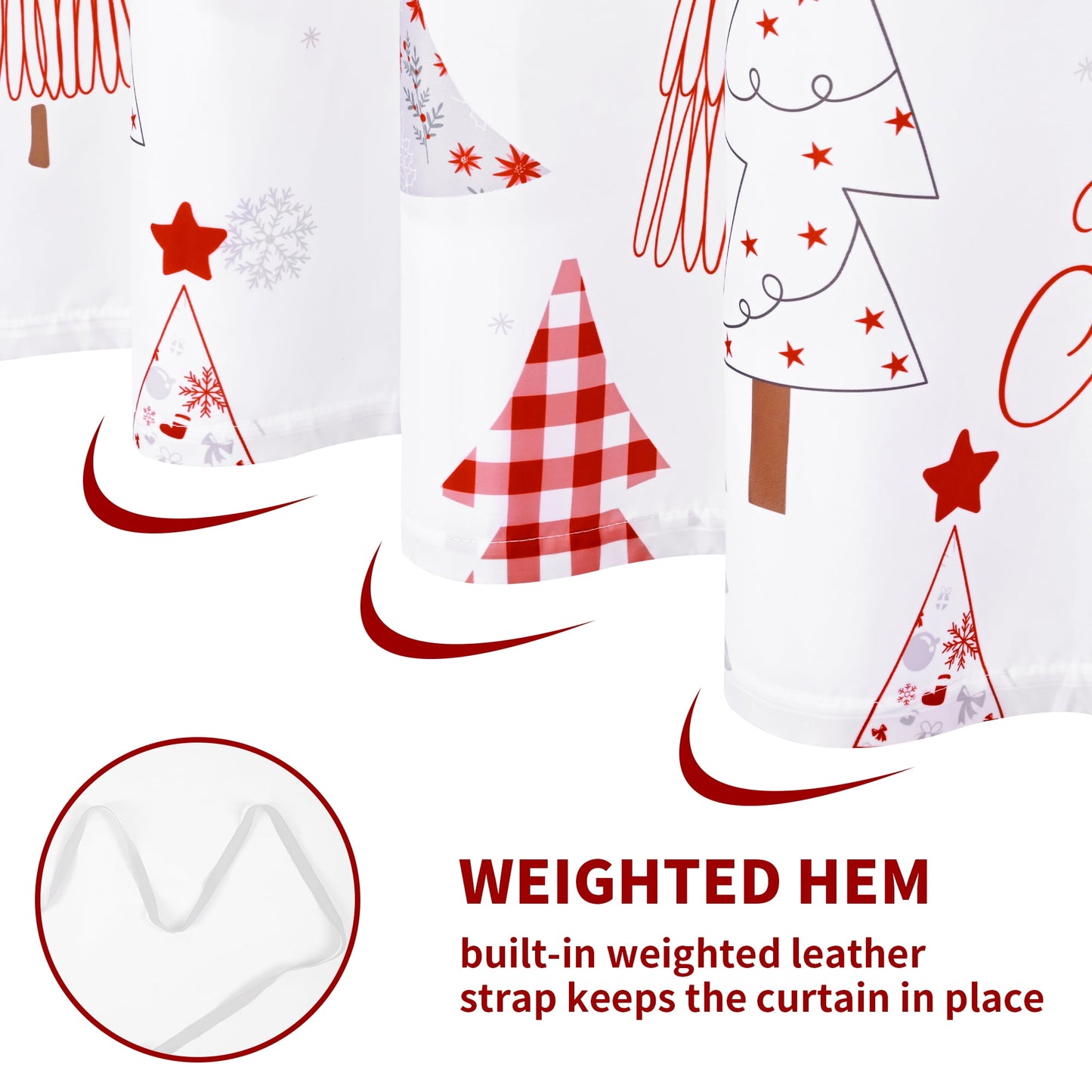 Ikfashoni Christmas Tree Shower Curtain with Hooks, Red Waterproof Bathroom Curtains, 72"X72"