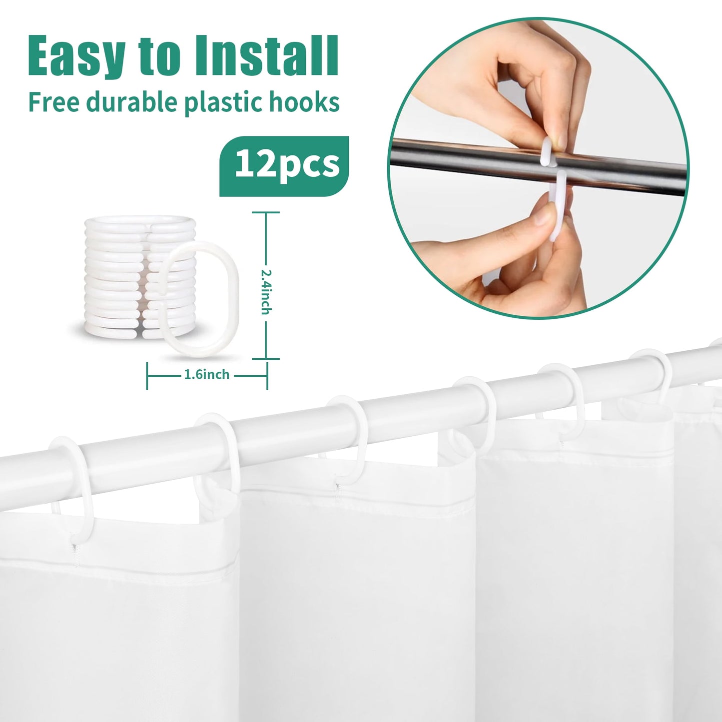 Ikfashoni Green Forests Shower Curtain with Hooks, 13pc Waterproof Fabric Bath Curtain, 72"X72"