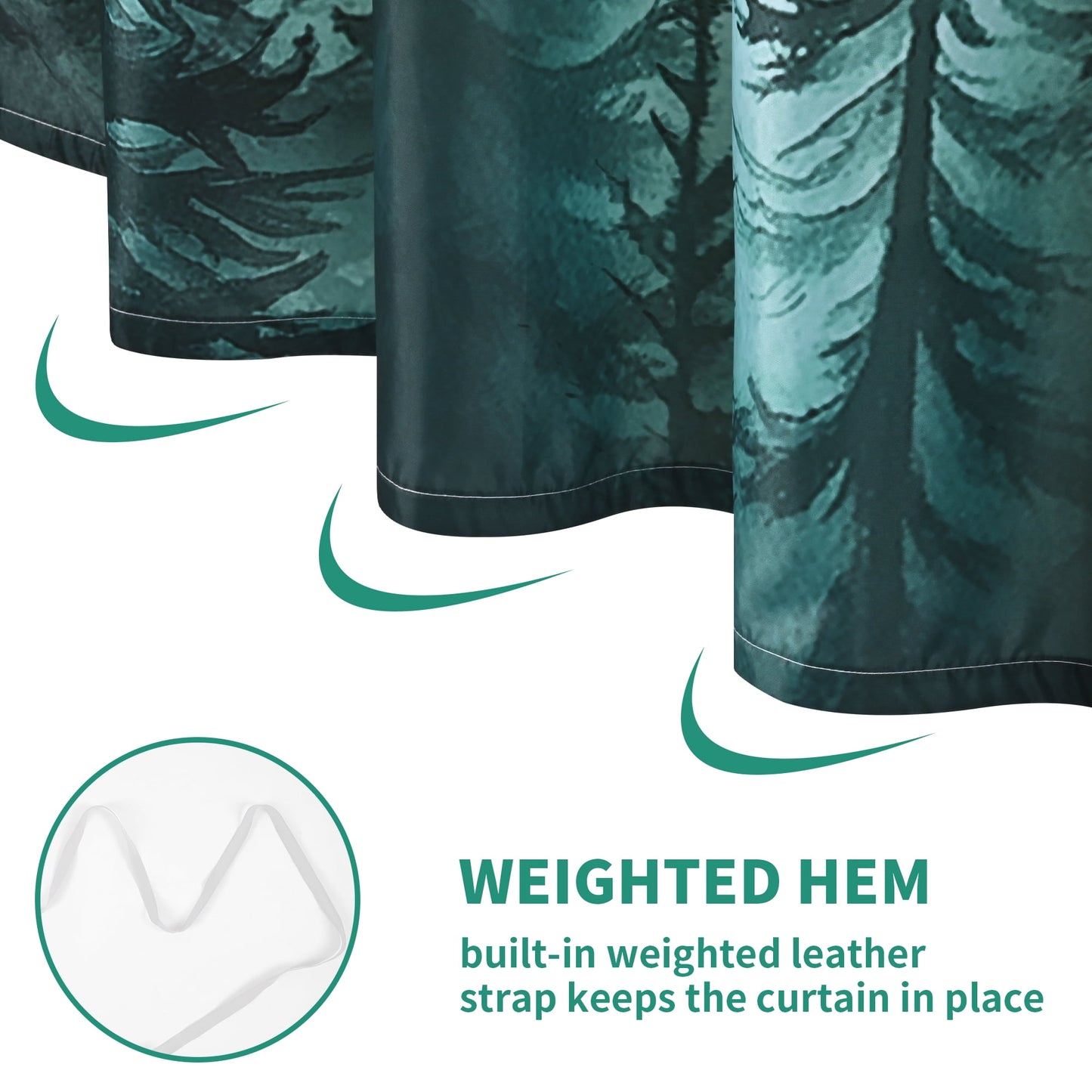 Ikfashoni Green Forests Shower Curtain with Hooks, 13pc Waterproof Fabric Bath Curtain, 72"X72"